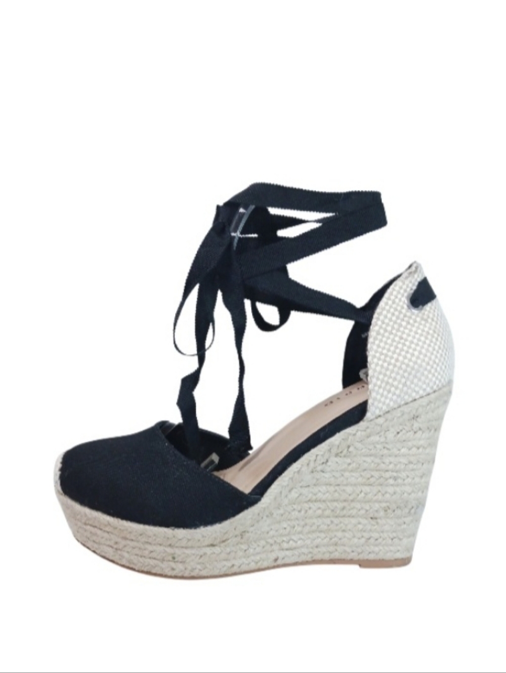 Torrid Platforms Women's 7WW Black Fabric Espadeille Wrap Style Wedge Shoes
